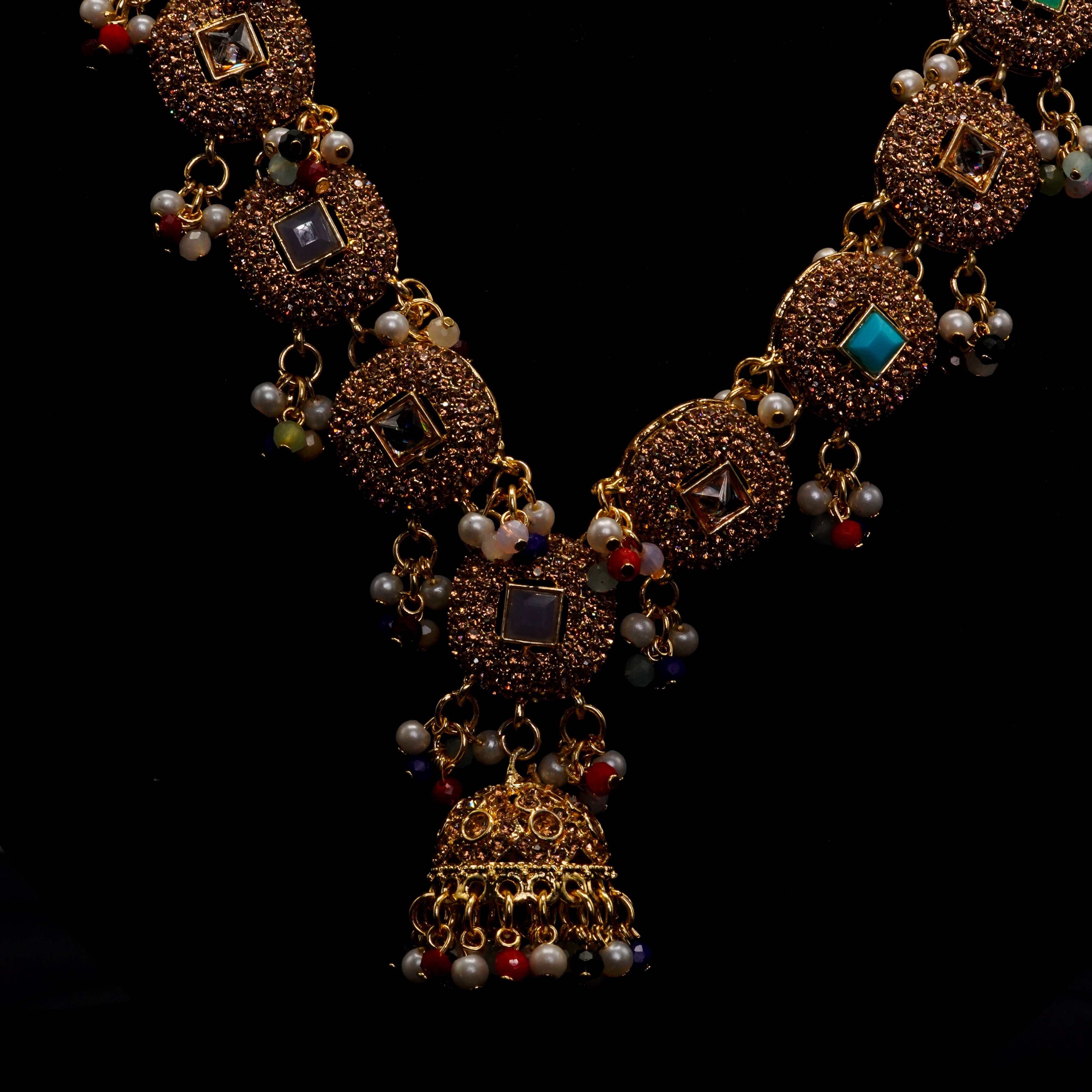 Golden with Multiple Stone Jewellery Set JS-02
