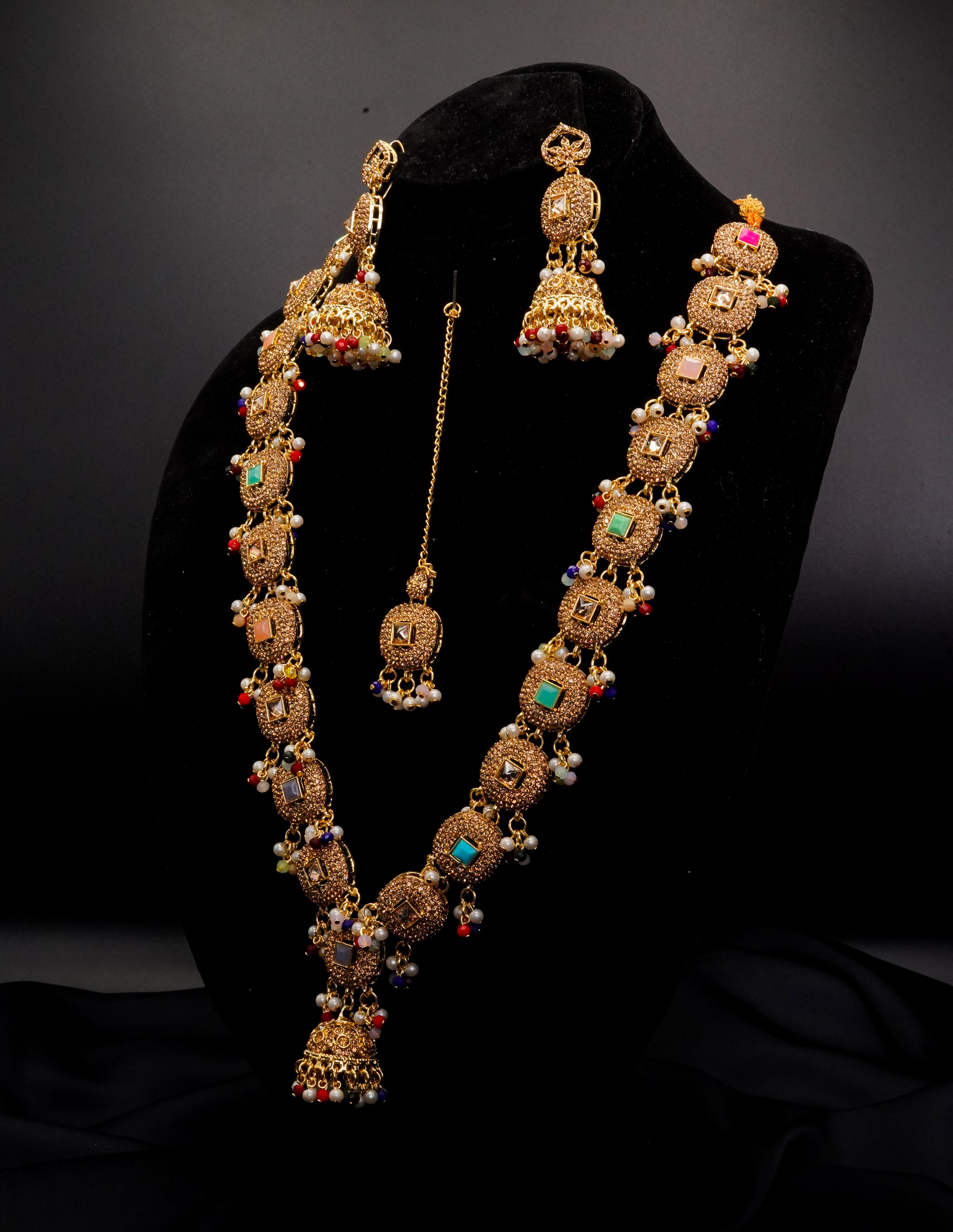Golden with Multiple Stone Jewellery Set JS-02