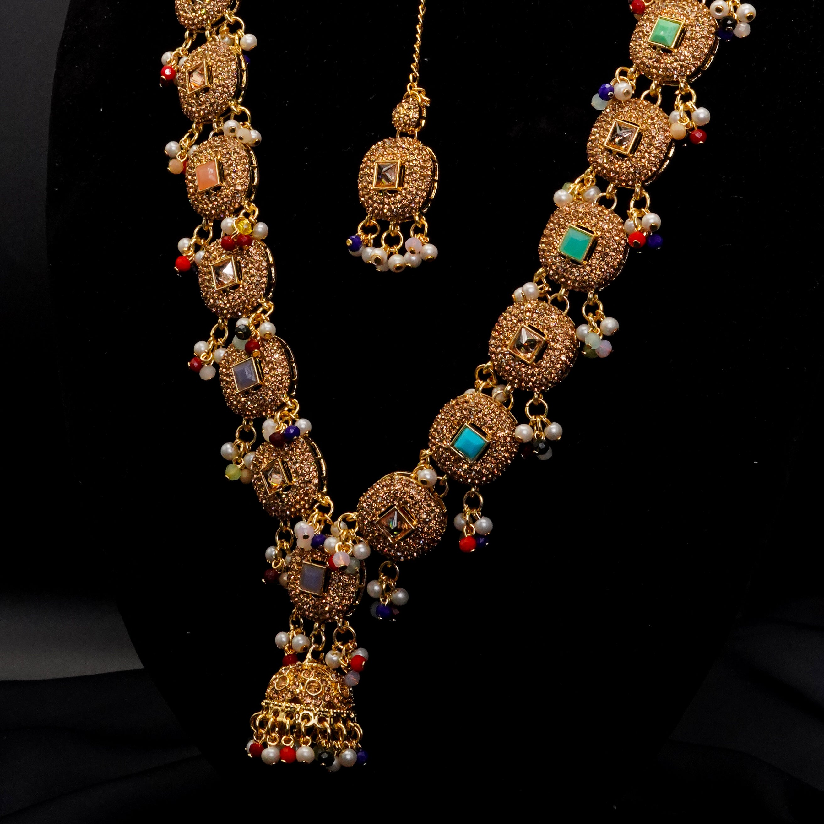 Golden with Multiple Stone Jewellery Set JS-02