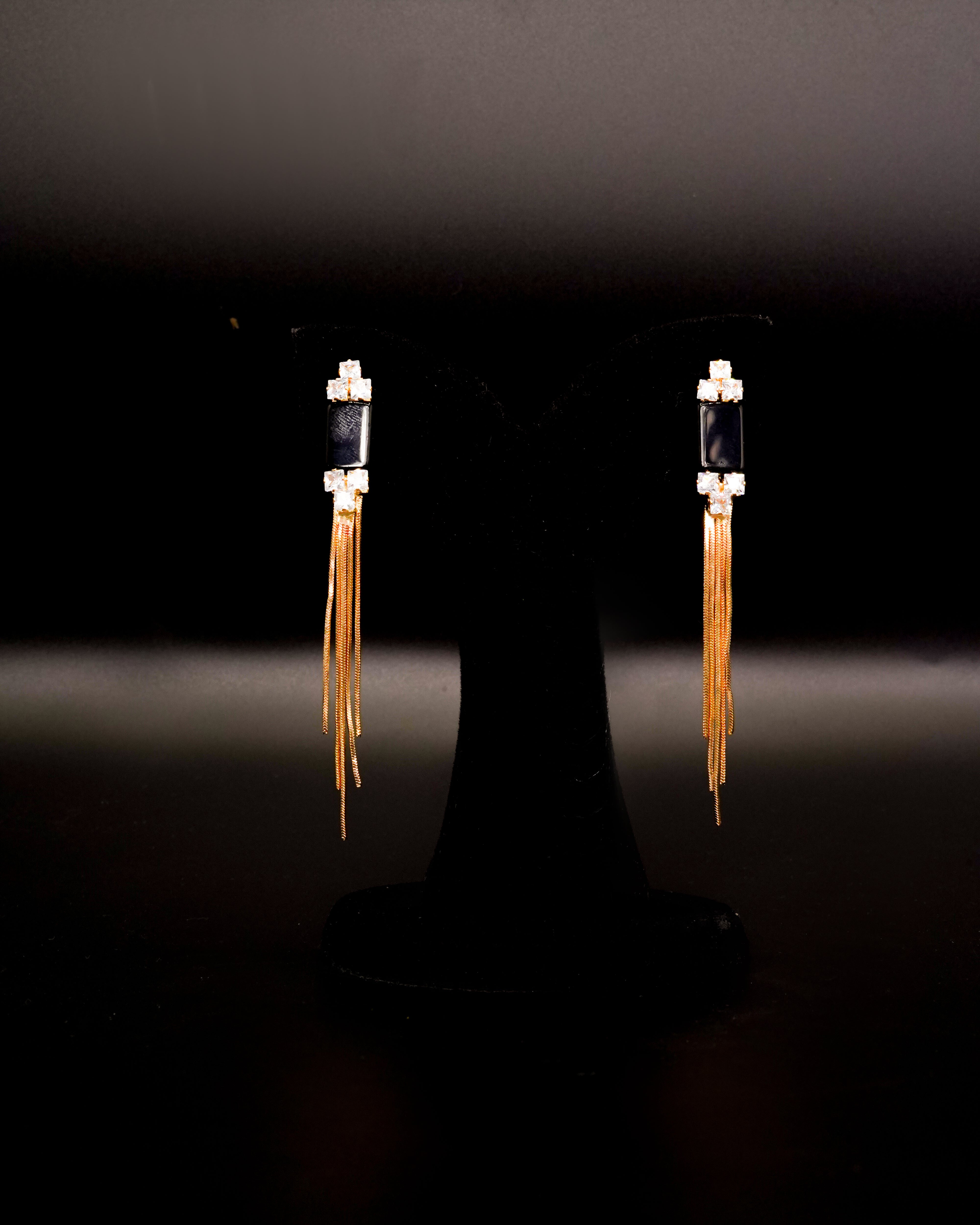 Tassel Earrings with Black Stone E-12