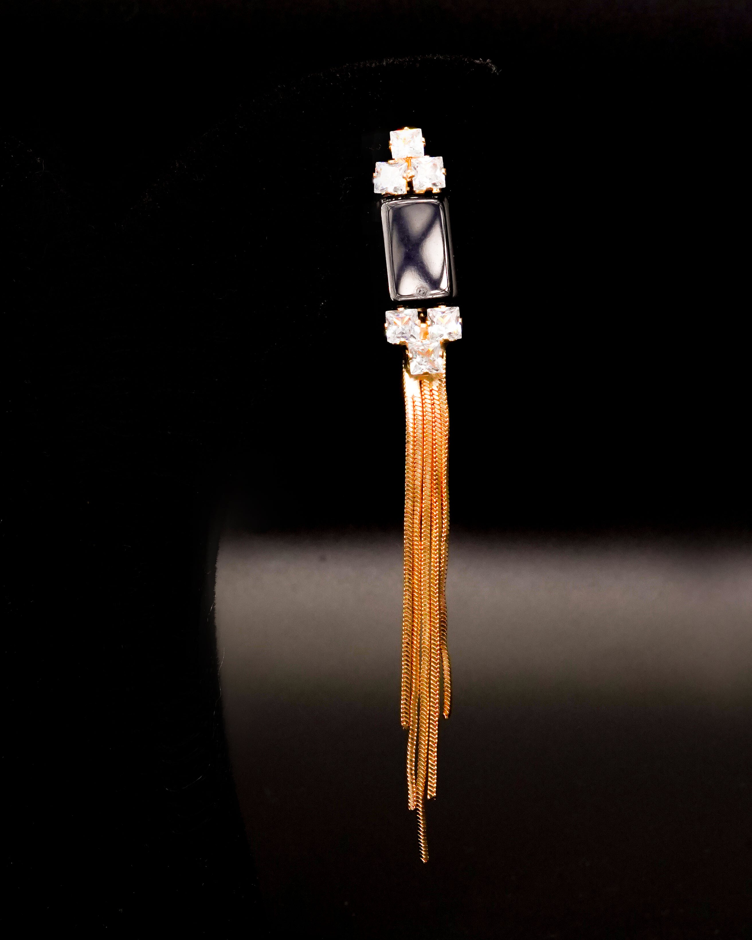 Tassel Earrings with Black Stone E-12