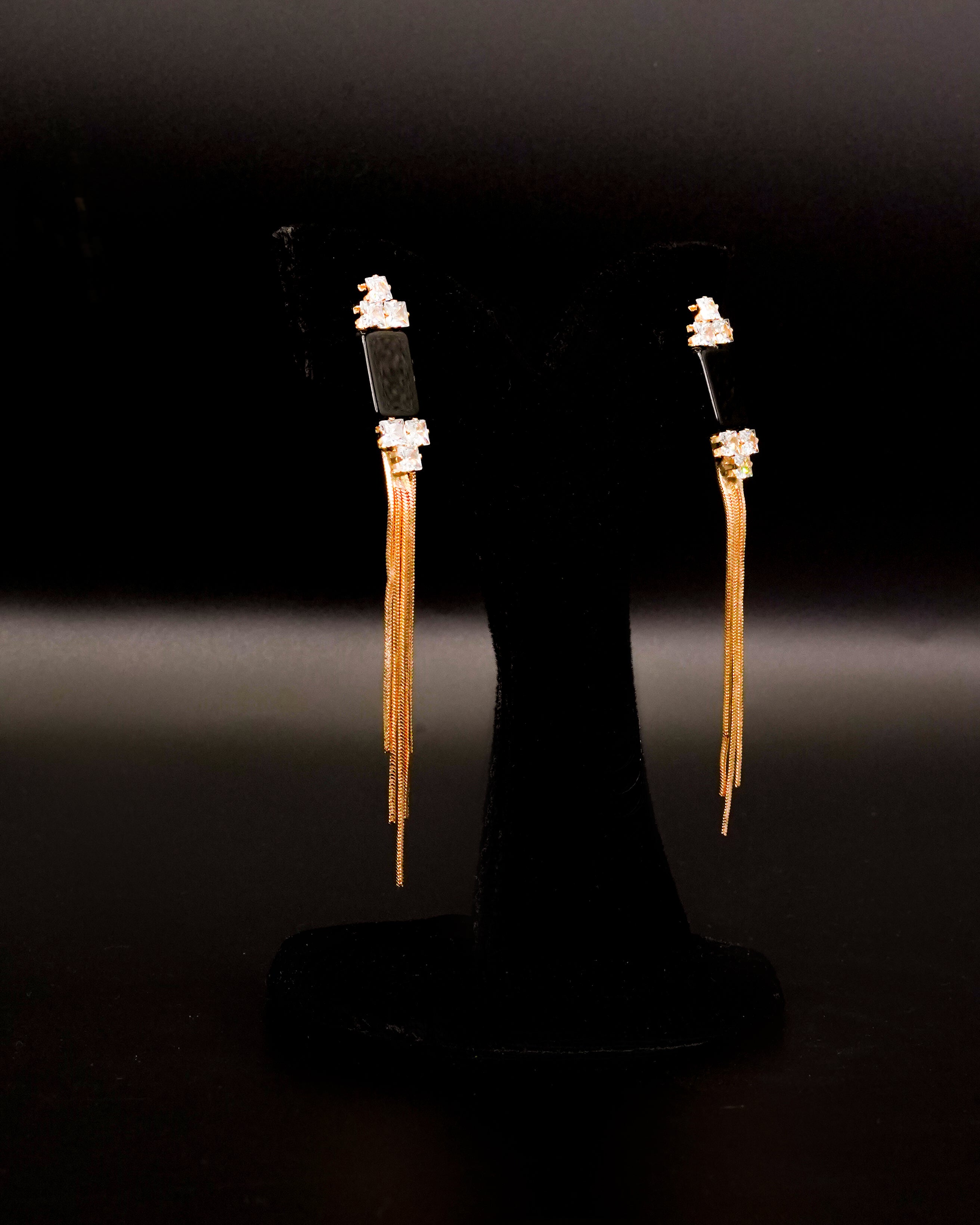 Tassel Earrings with Black Stone E-12