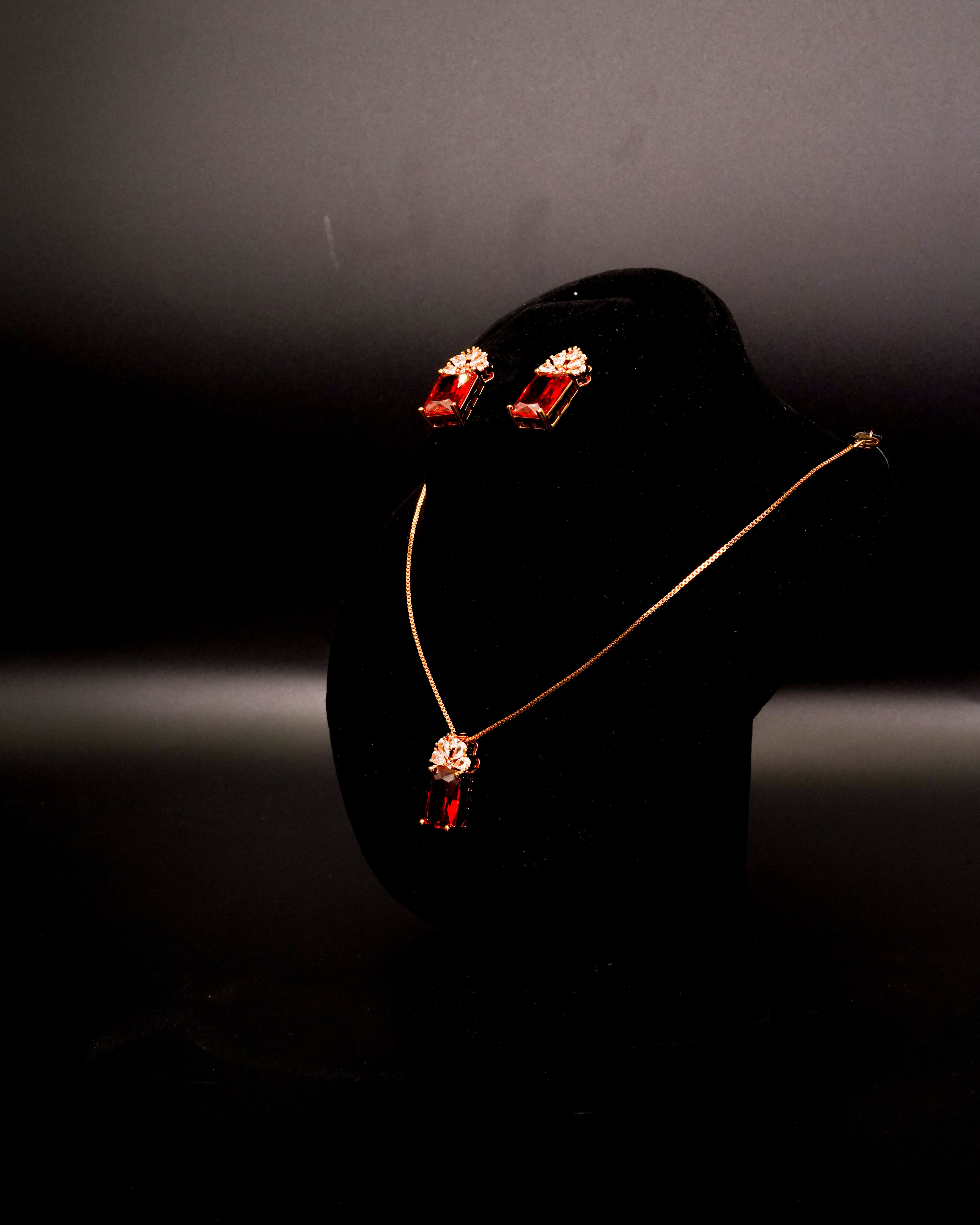 Ruby Stone Pendant Necklace with Earrings LS-11