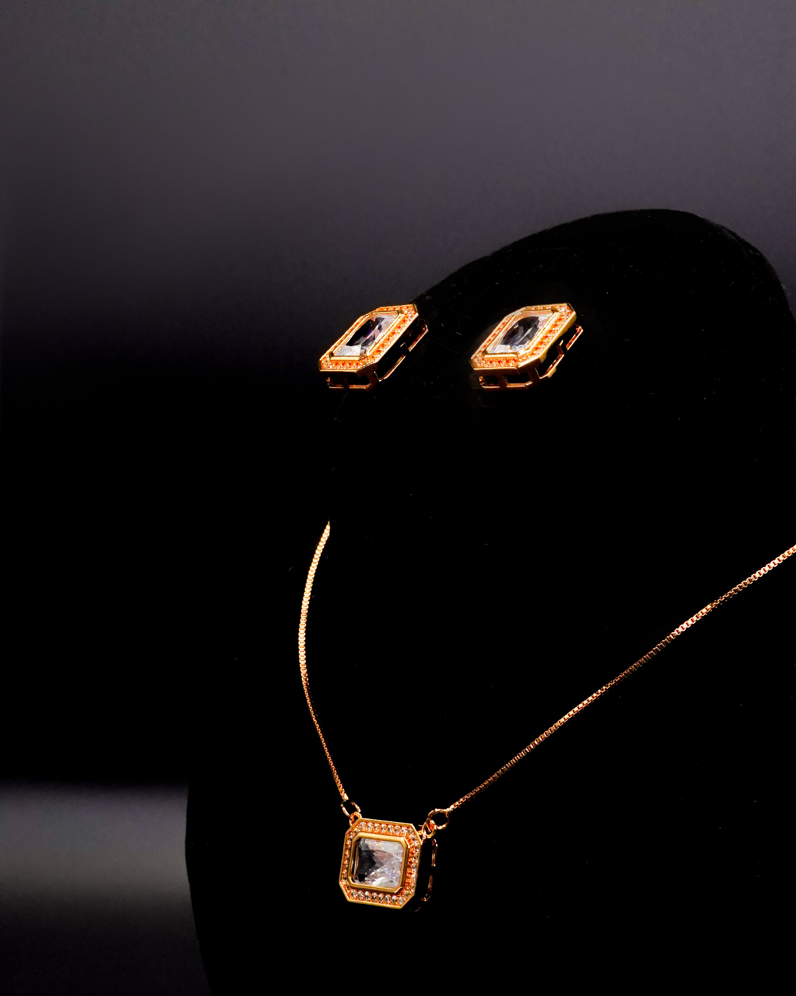 Square Pendant Necklace with Earrings LS-13
