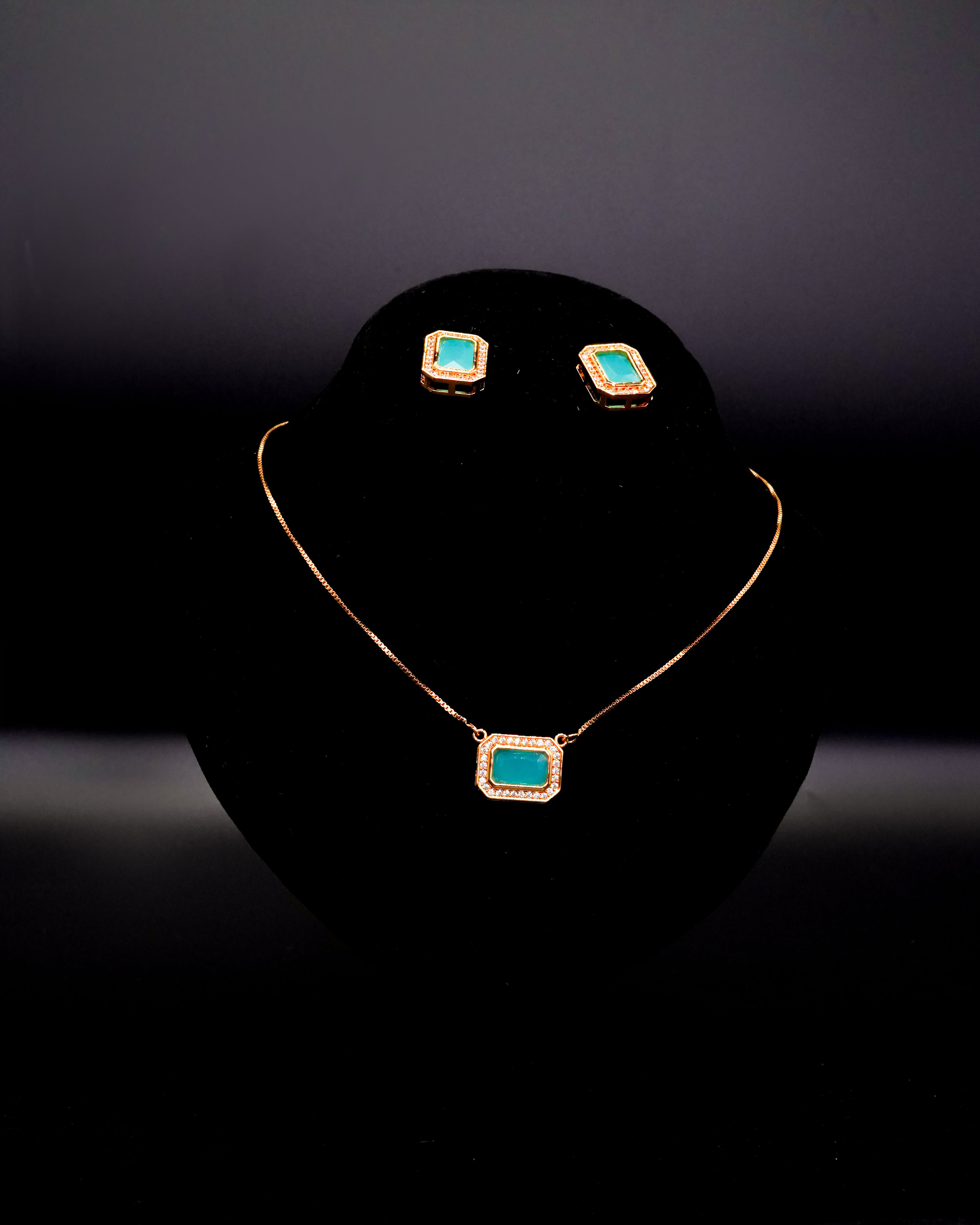 Square Pendant Necklace with Earrings LS-13