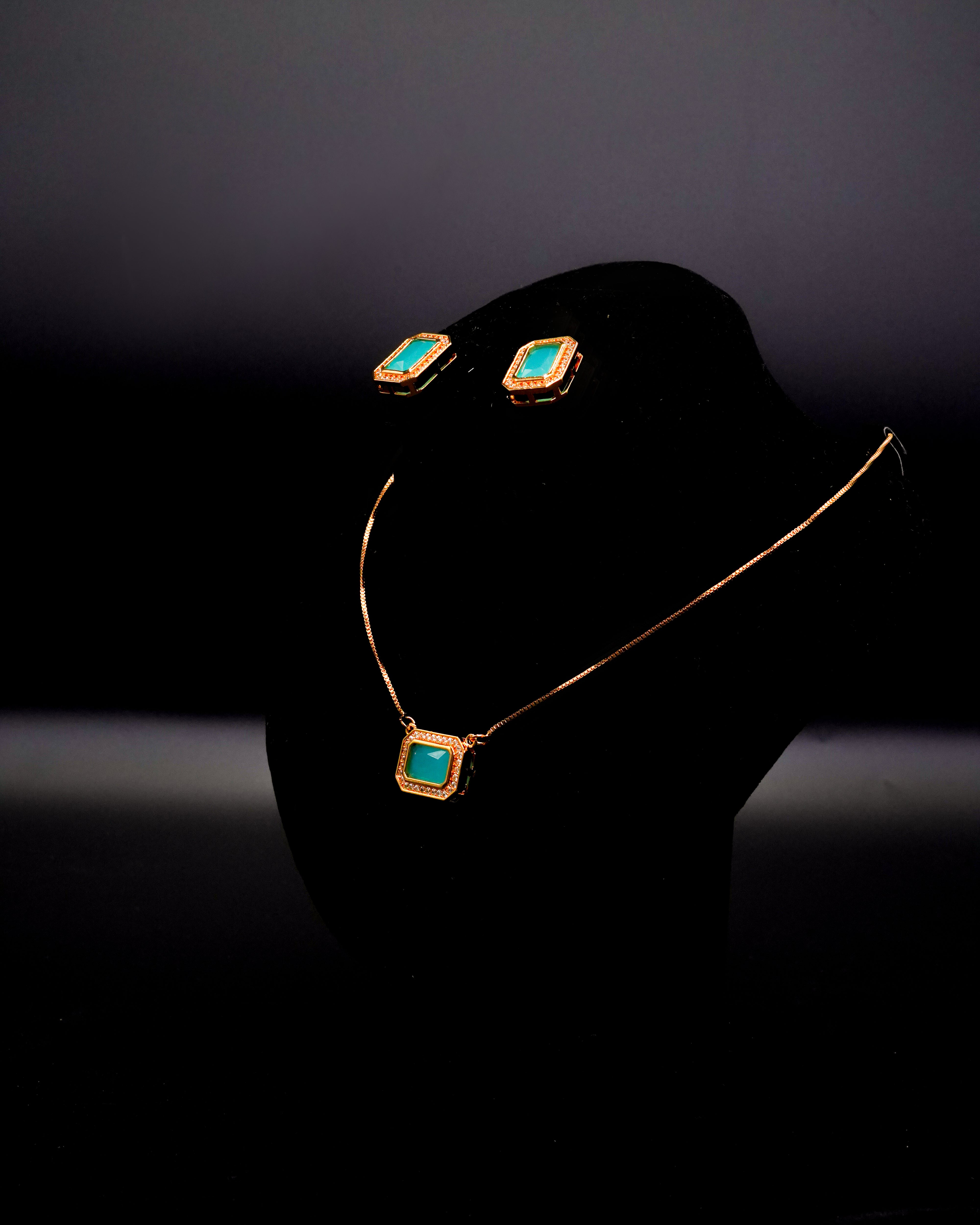 Square Pendant Necklace with Earrings LS-13