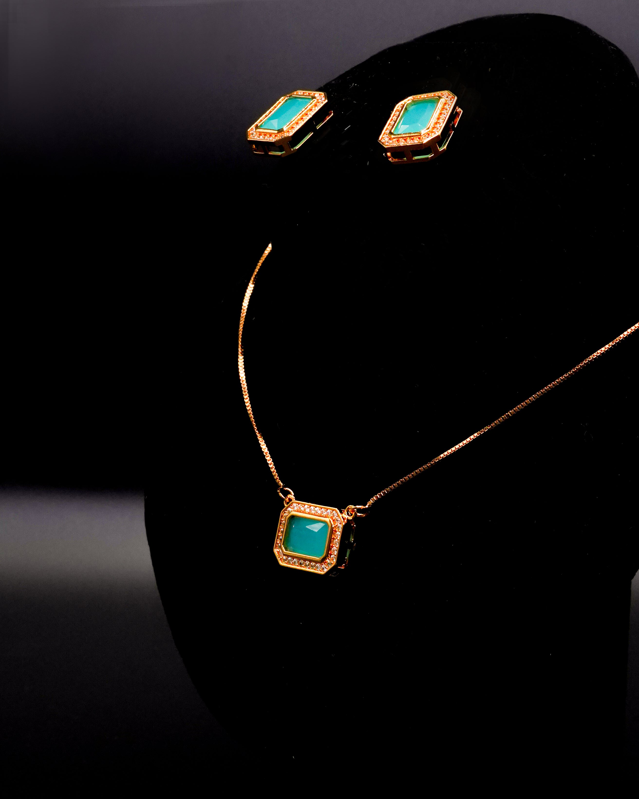 Square Pendant Necklace with Earrings LS-13