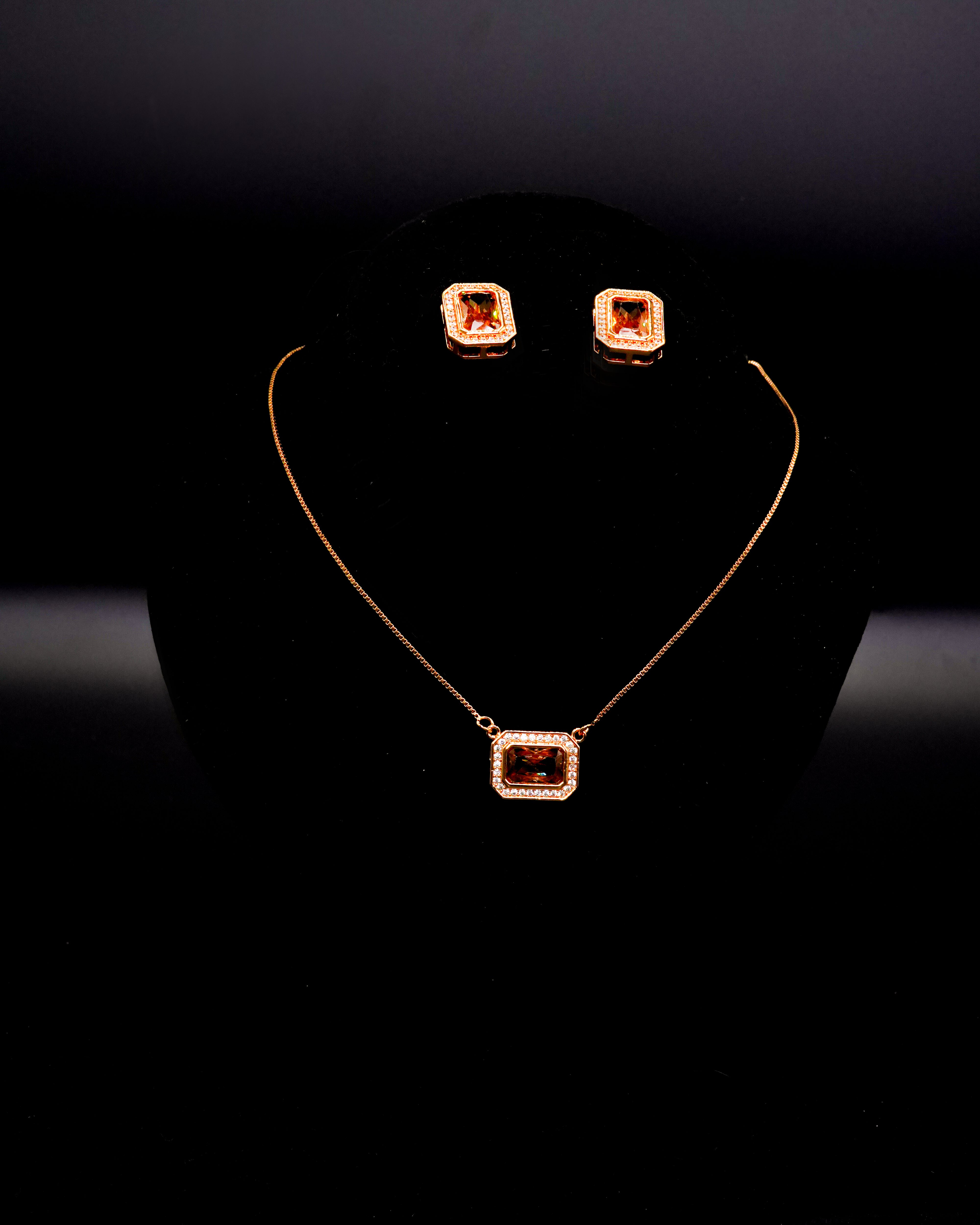 Square Pendant Necklace with Earrings LS-13