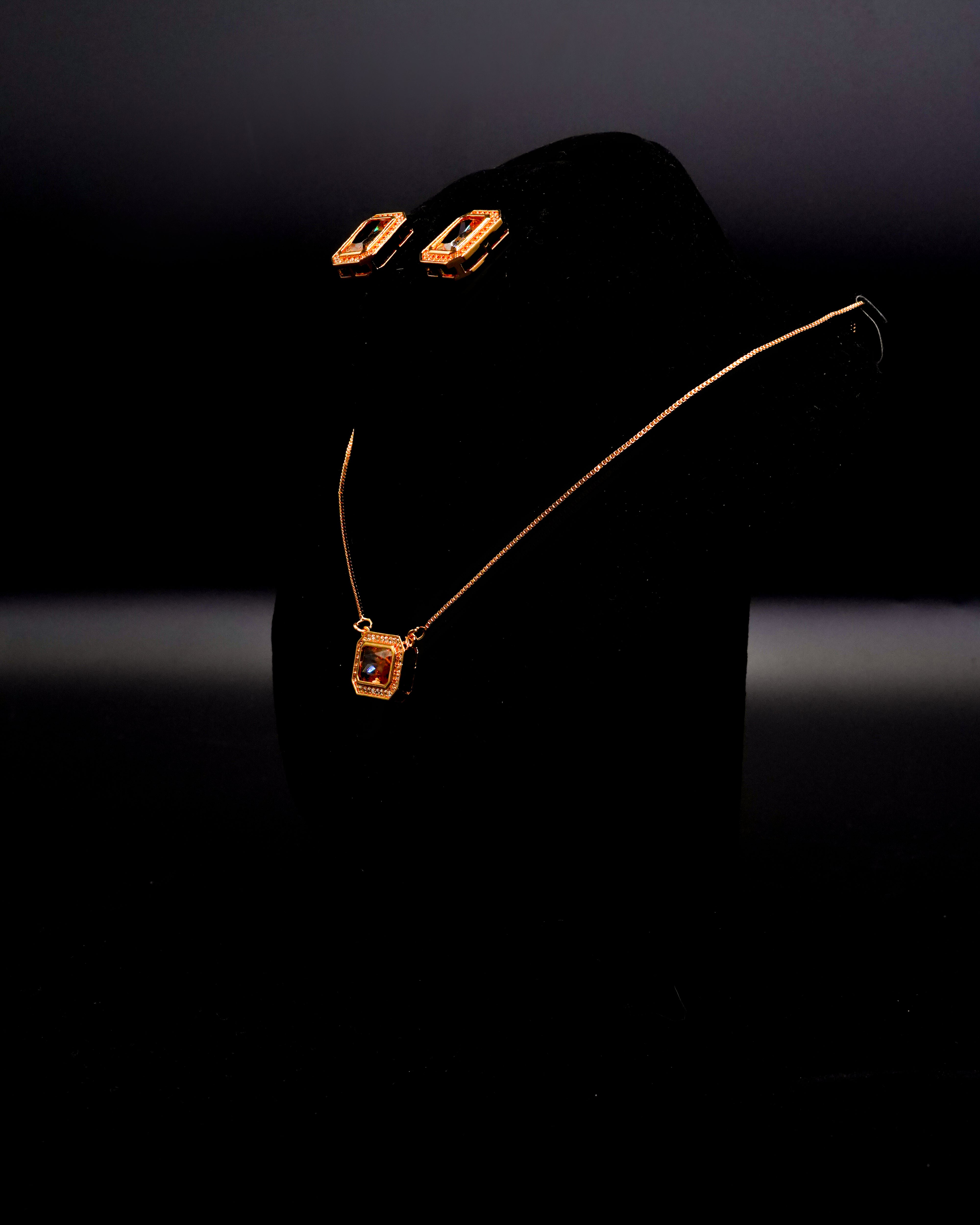 Square Pendant Necklace with Earrings LS-13