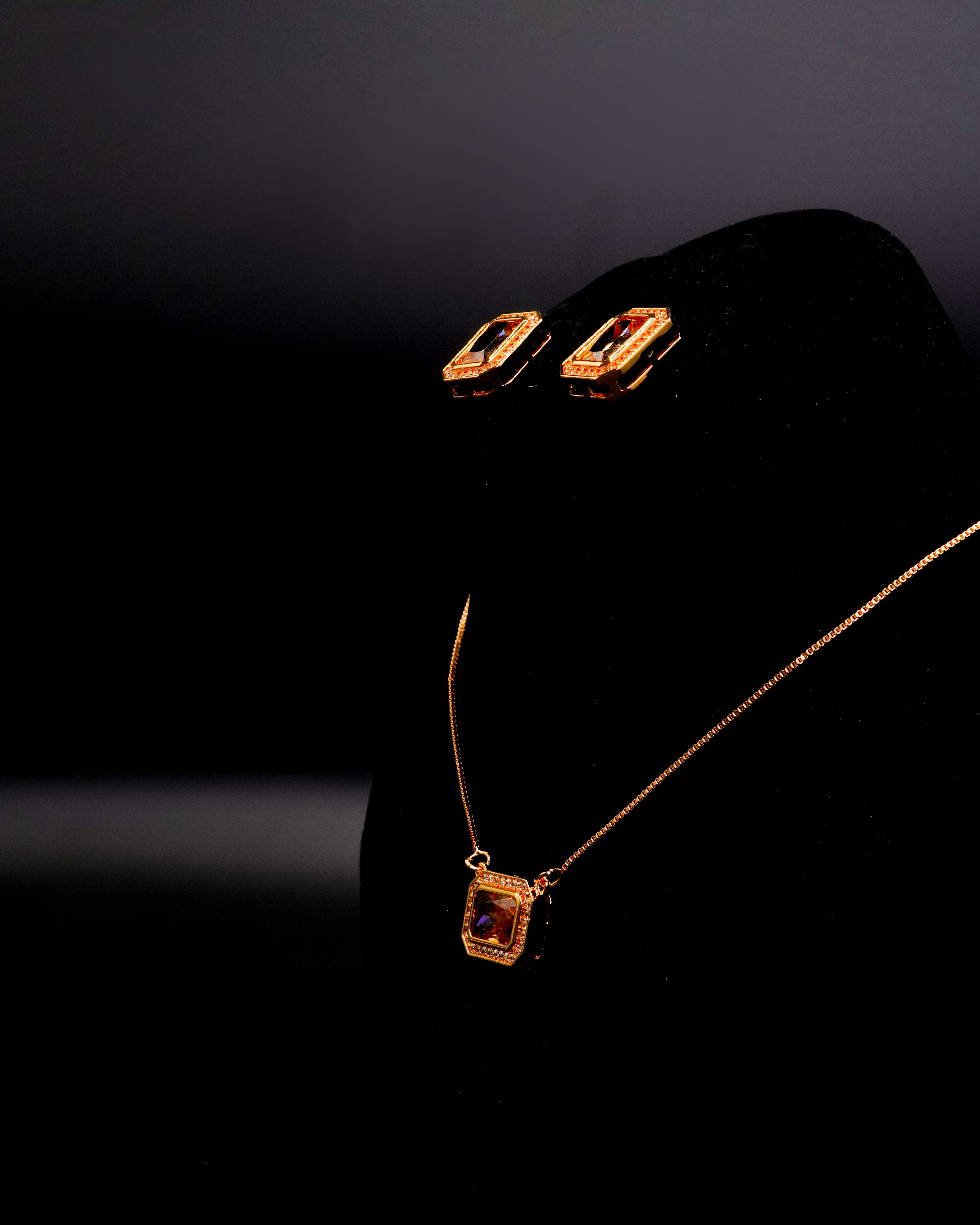 Square Pendant Necklace with Earrings LS-13