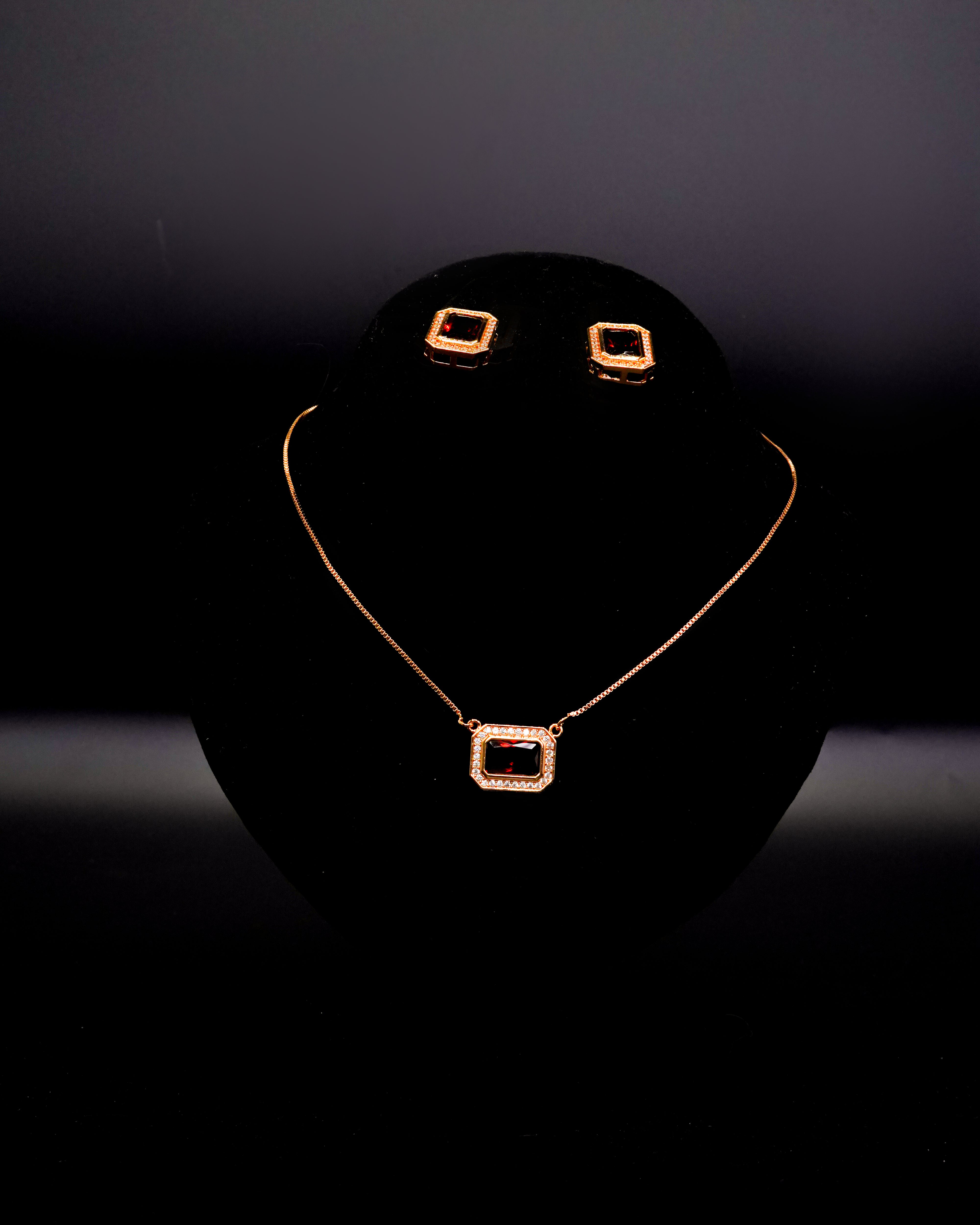 Square Pendant Necklace with Earrings LS-13