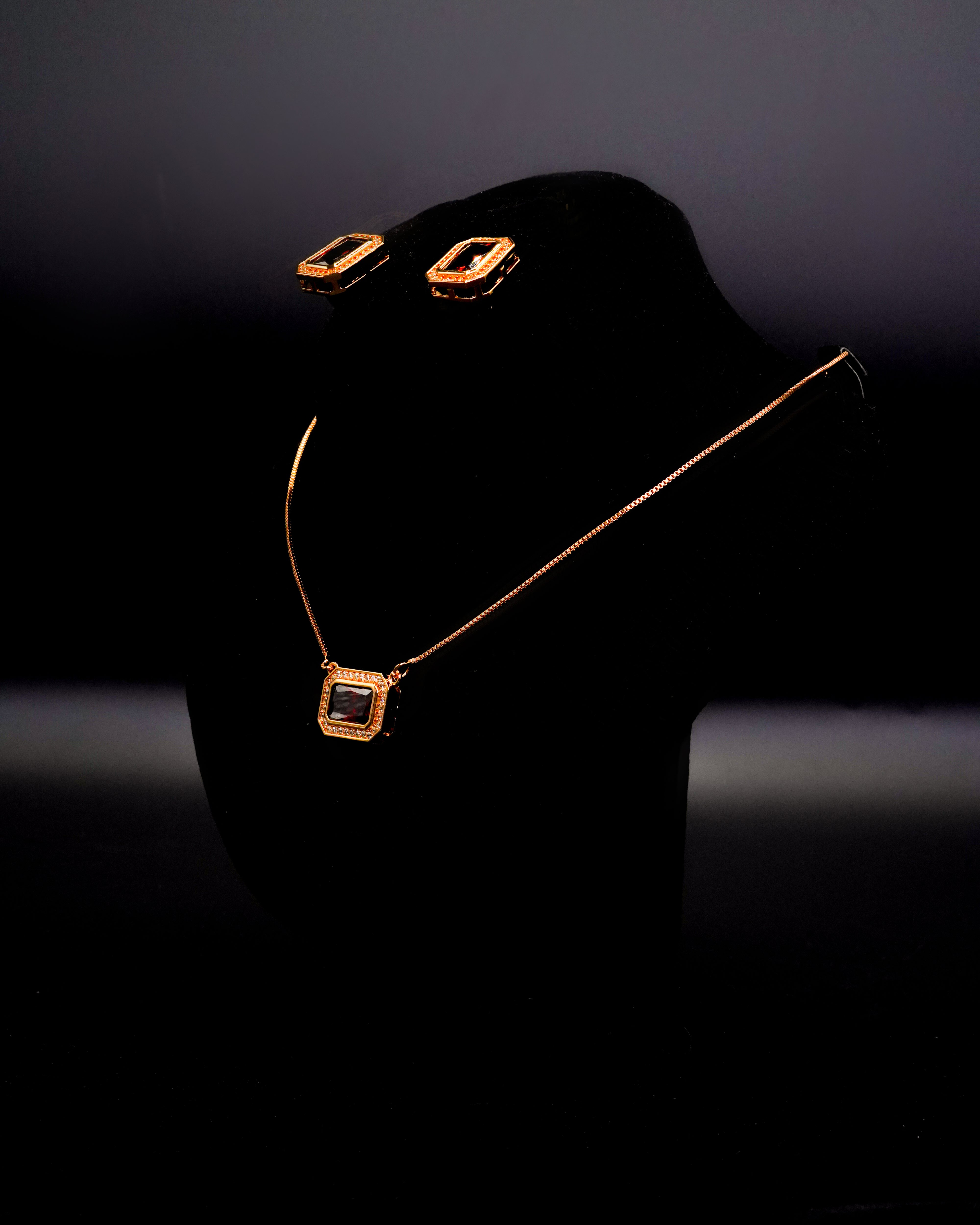Square Pendant Necklace with Earrings LS-13