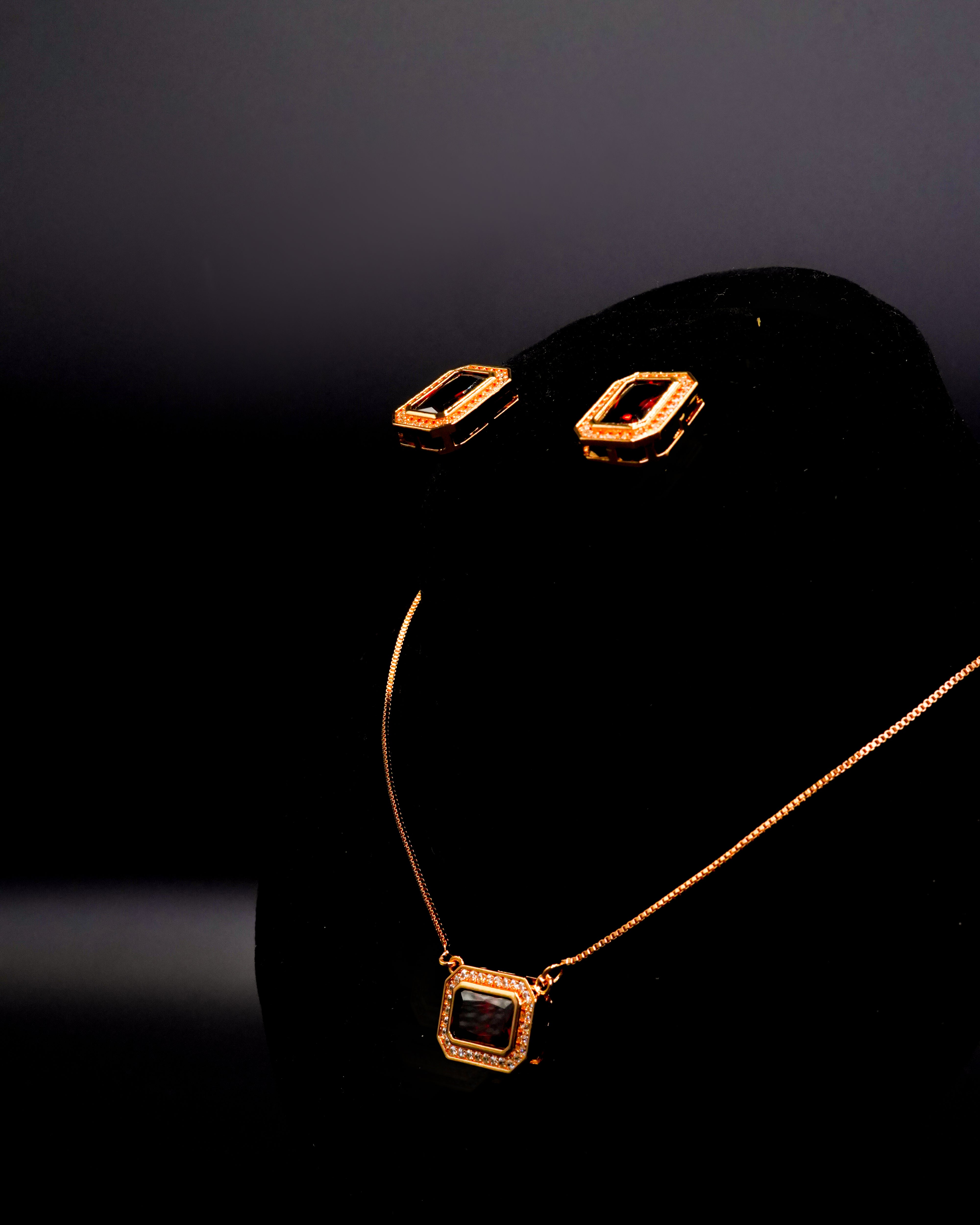 Square Pendant Necklace with Earrings LS-13