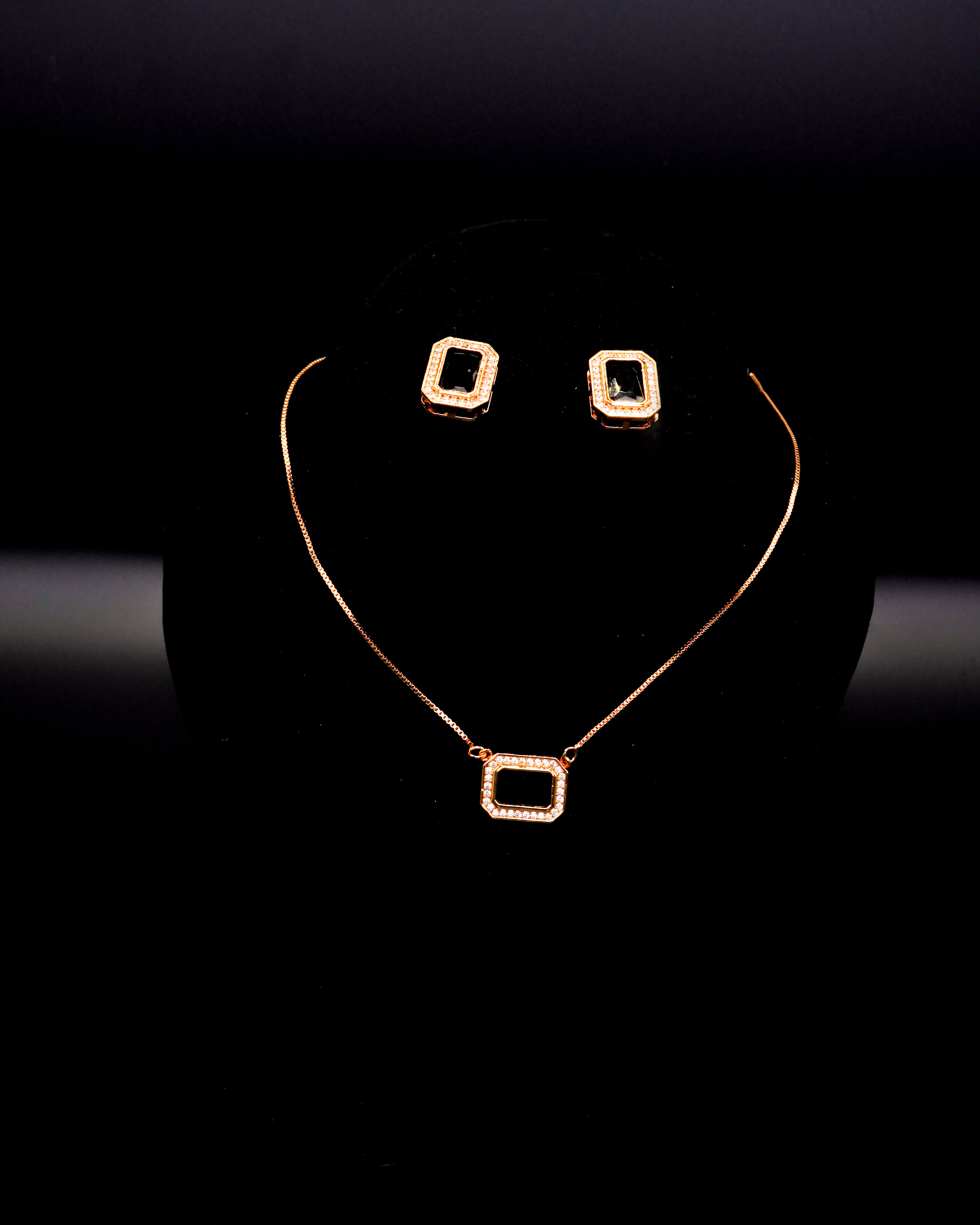 Square Pendant Necklace with Earrings LS-13