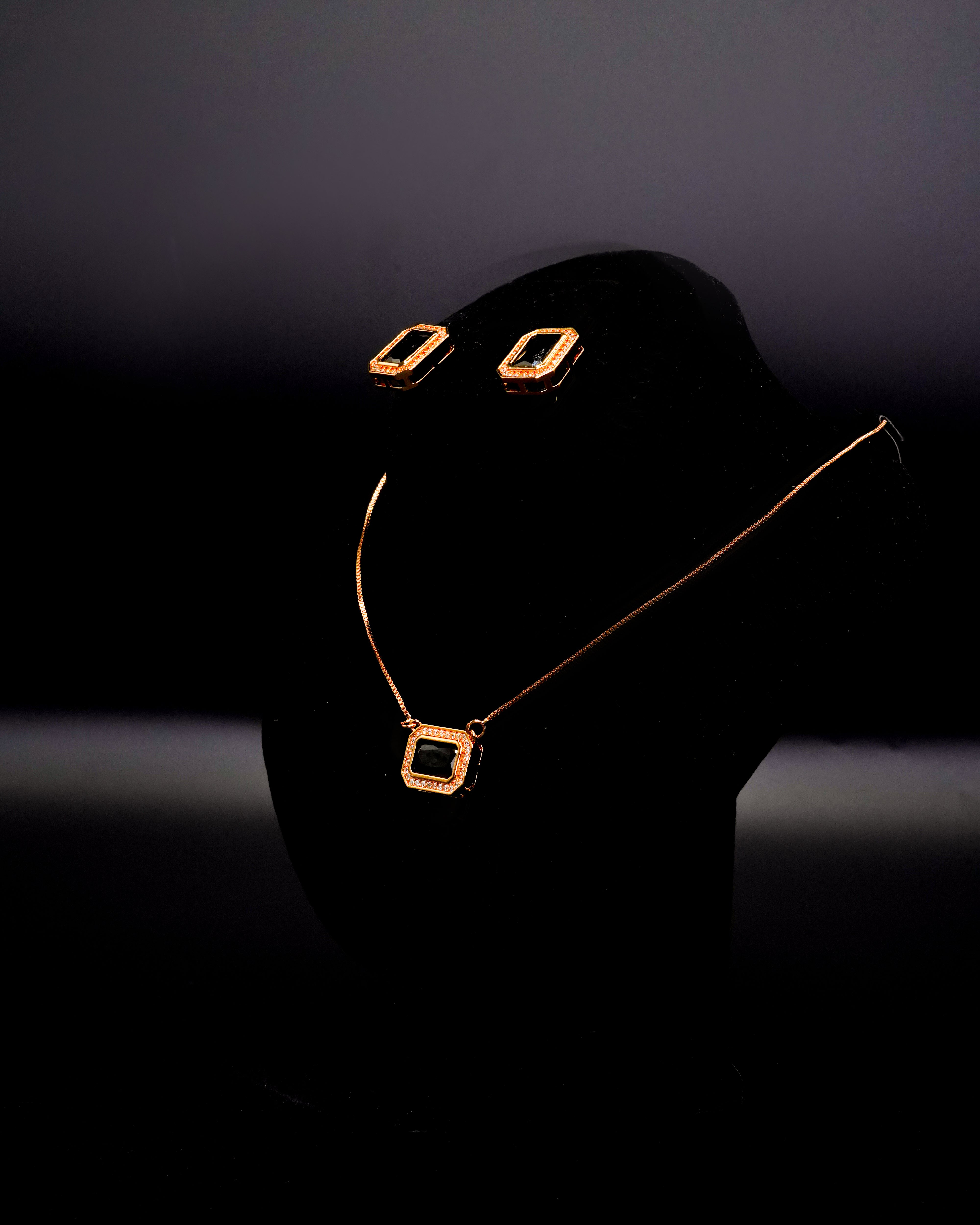 Square Pendant Necklace with Earrings LS-13