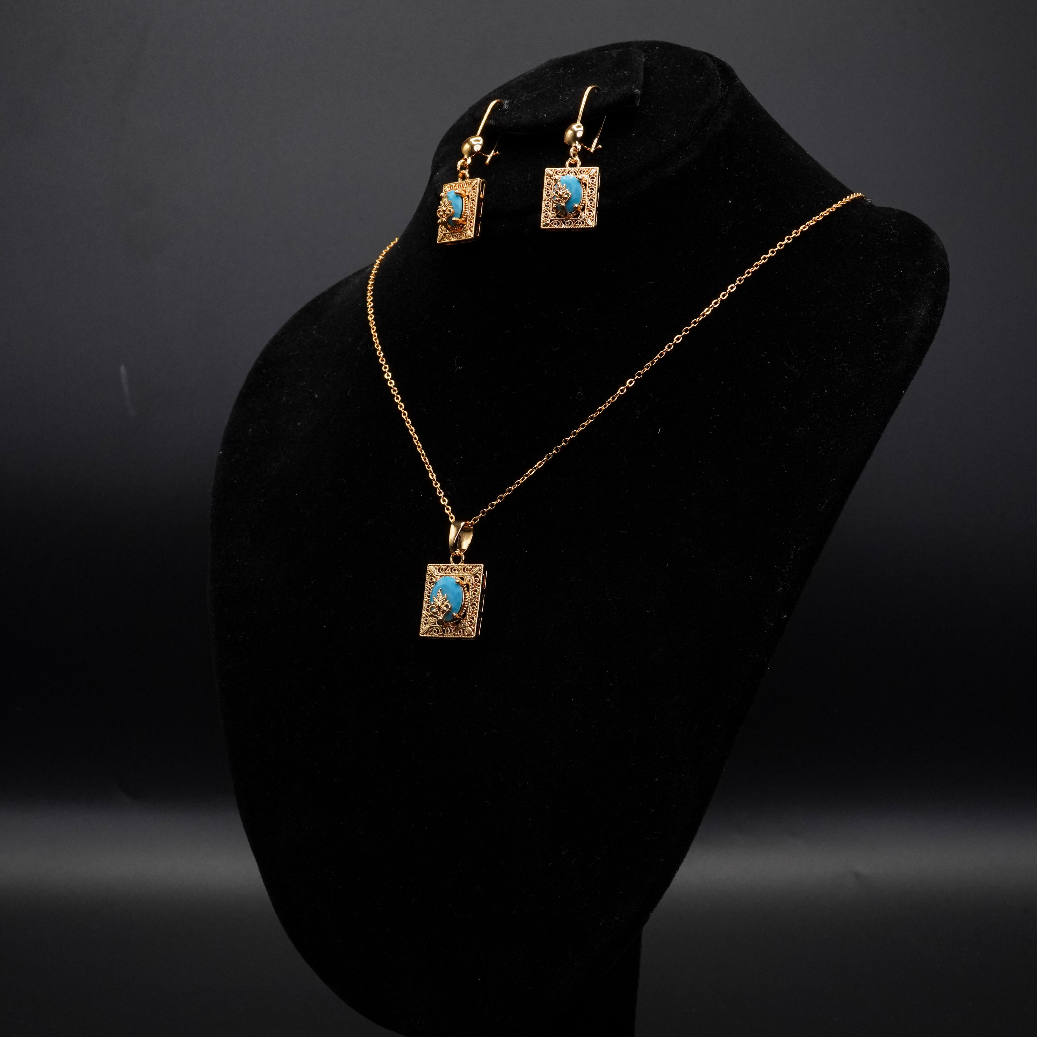 Golden Stone Pendant with Earrings and Ring Set LS-18