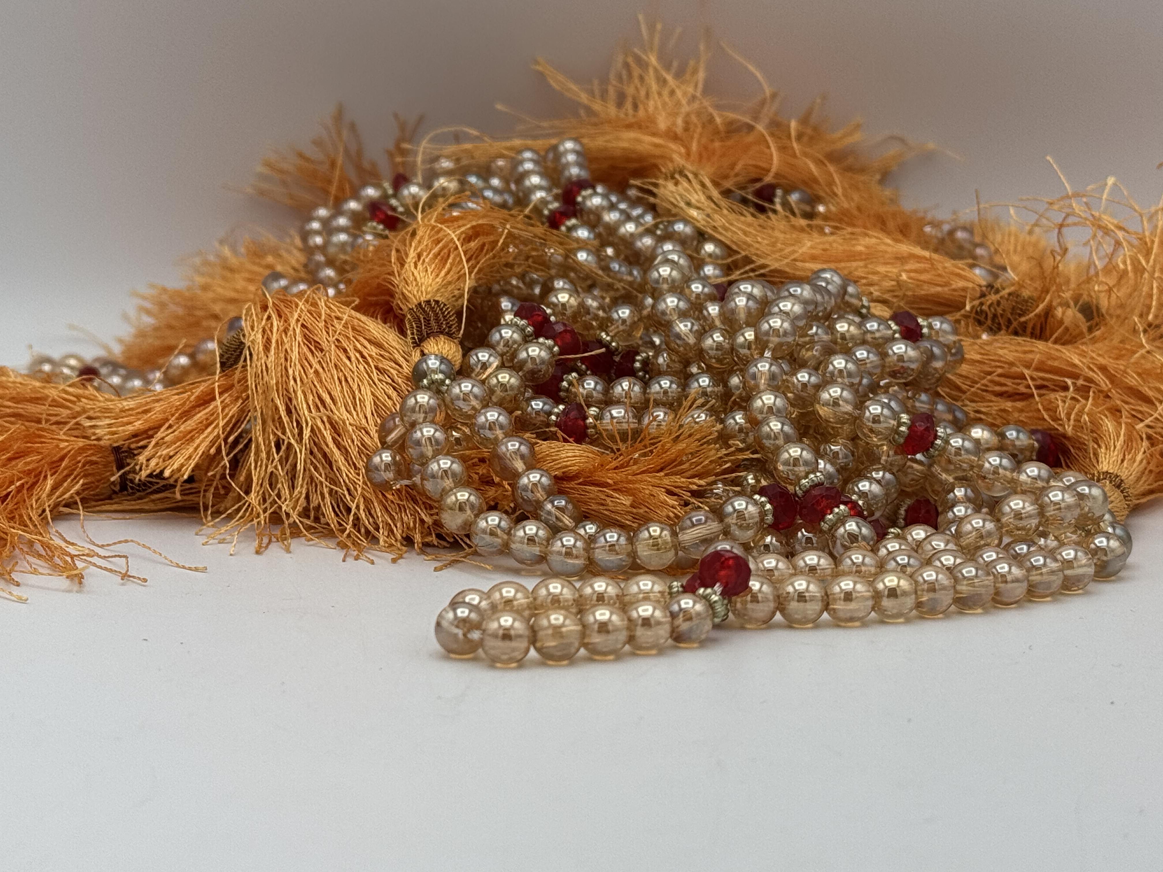 Crystals Fancy Pearl Tasbih 33 Beads Golden Colour 12 pc