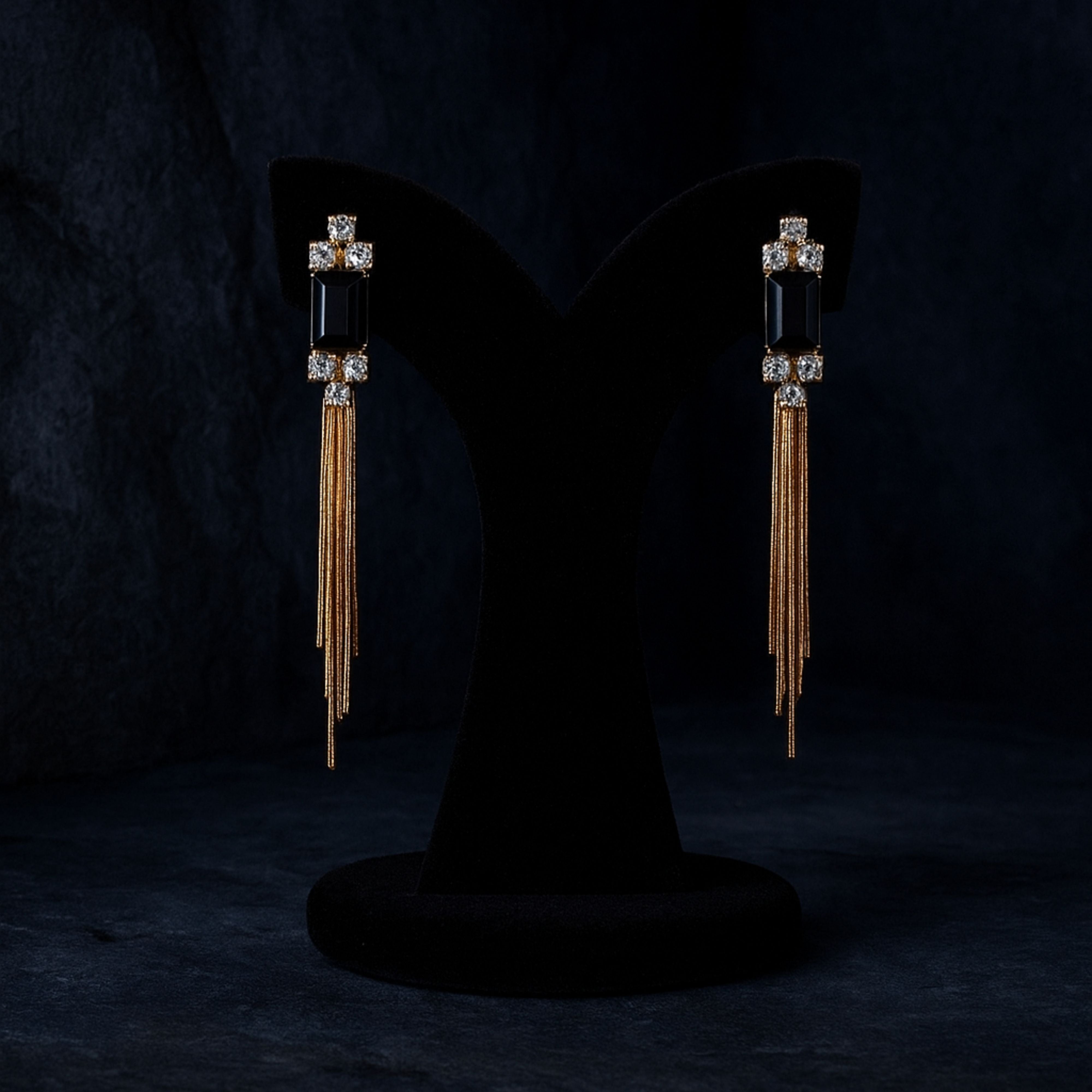 Tassel Earrings with Black Stone E-12