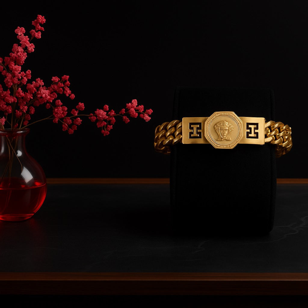 Versace Golden Stainless Steel Bracelet for Boys and Men Lifetime Colour Guarantee B-2