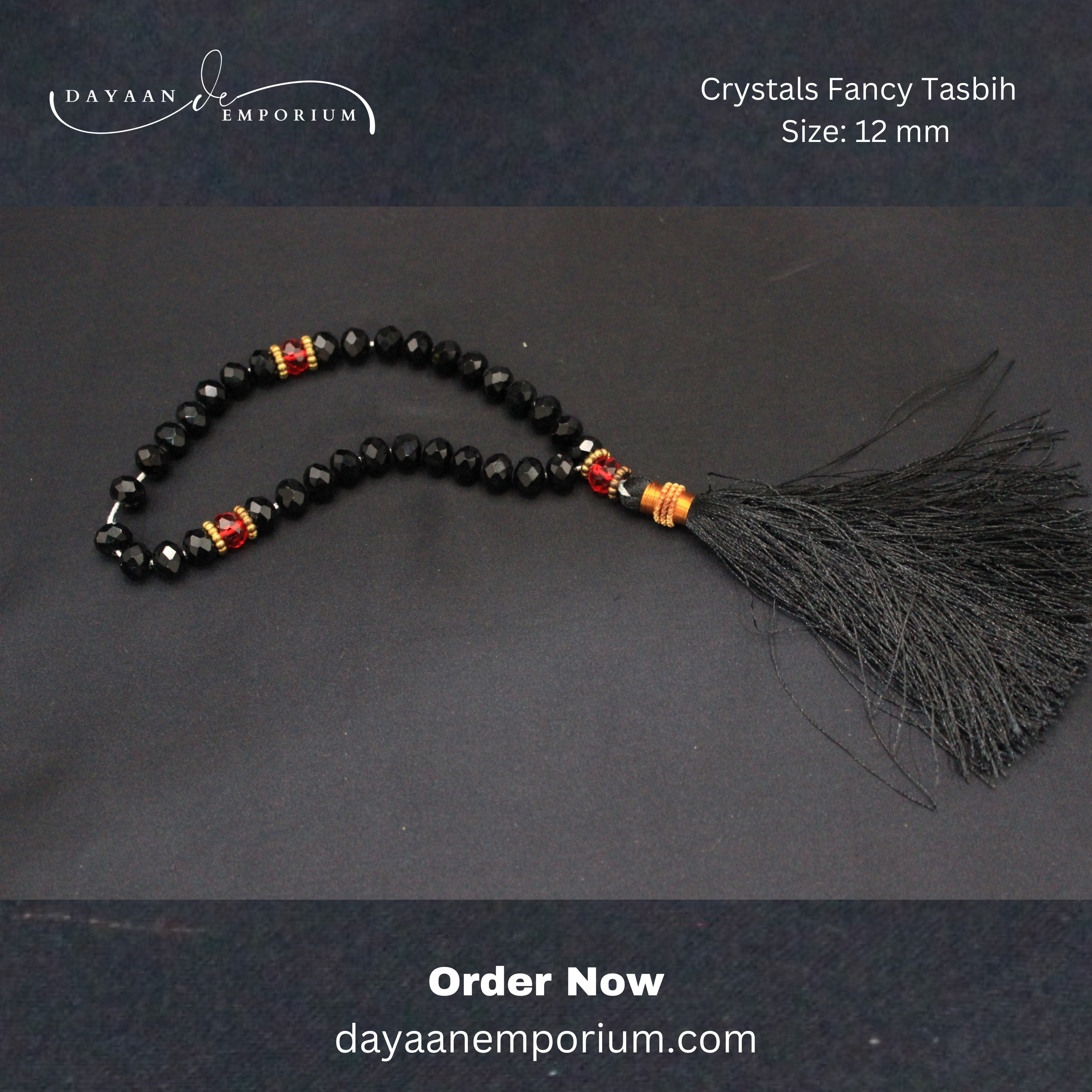 Crystals Fancy Tasbih 33 Beads Black Colour 12 pc