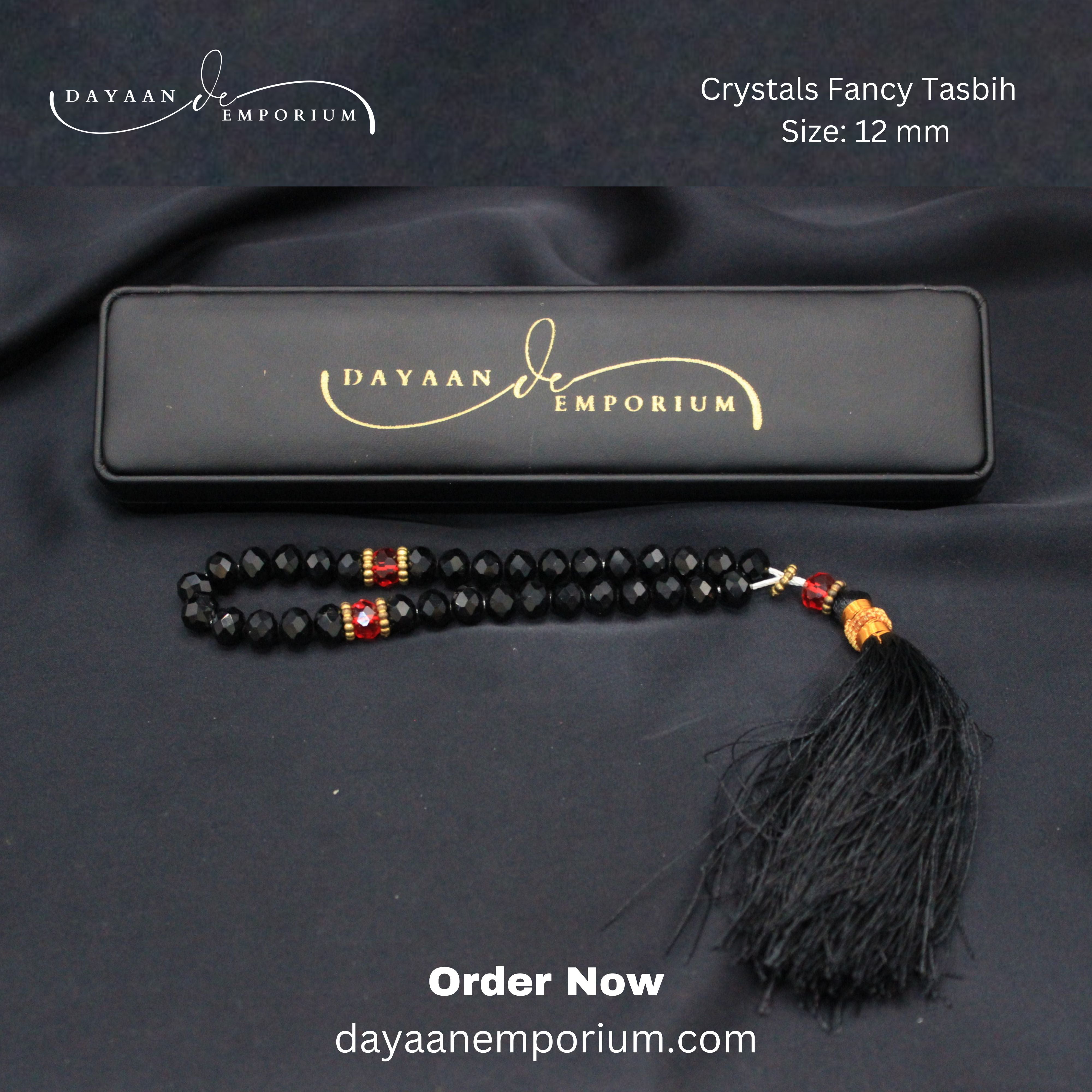 Crystals Fancy Tasbih 33 Beads Black Colour 12 pc