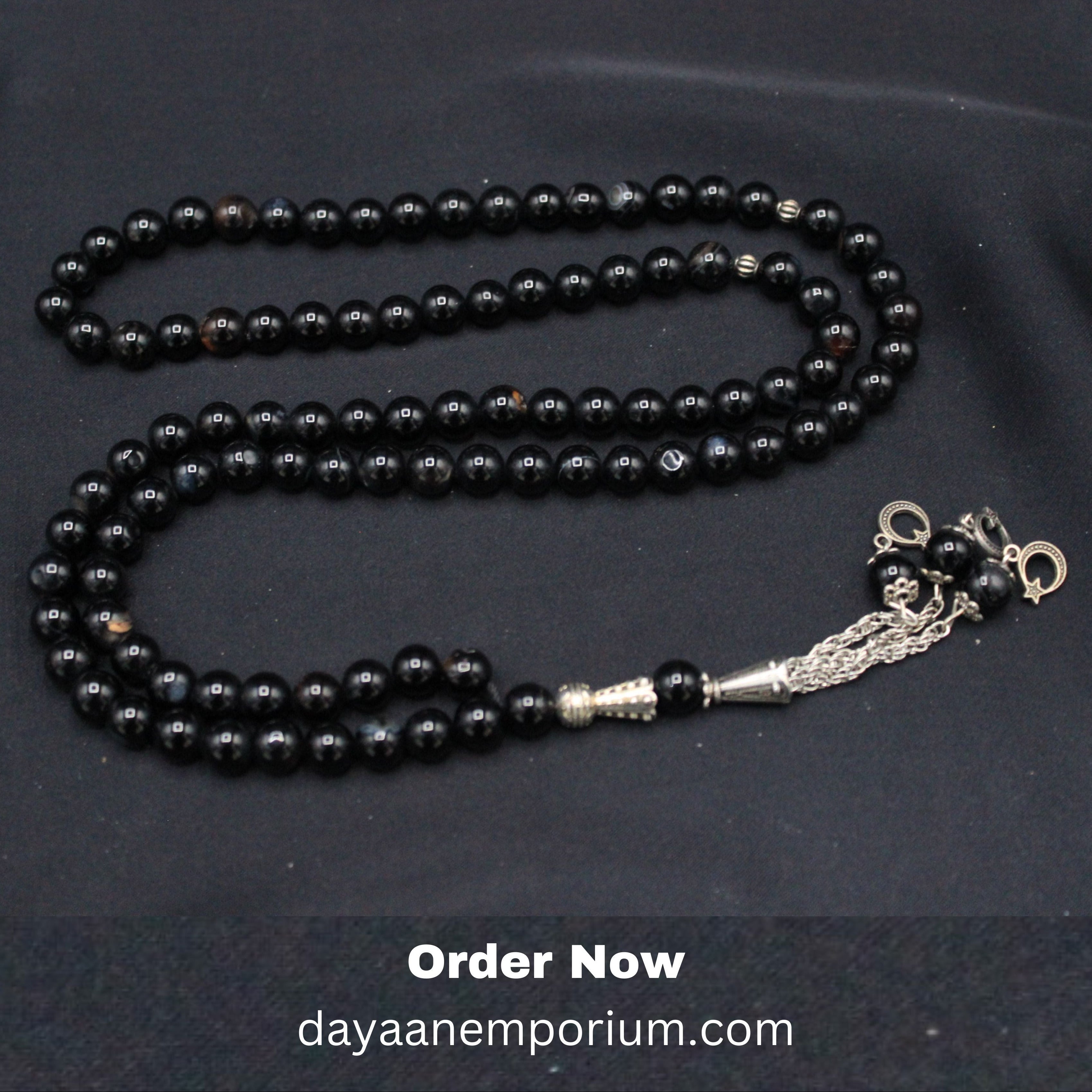 Black Aqeeq Stone Tasbih 100 Beads