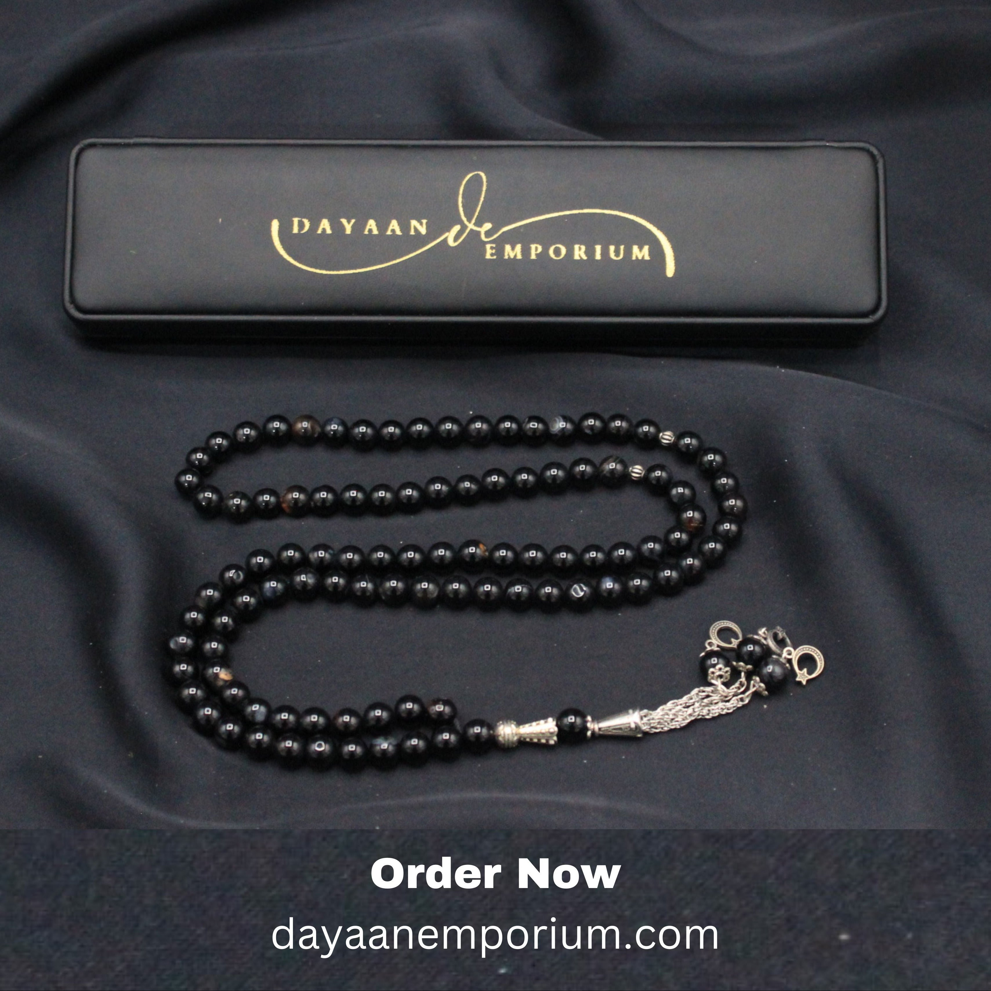 Black Aqeeq Stone Tasbih 100 Beads