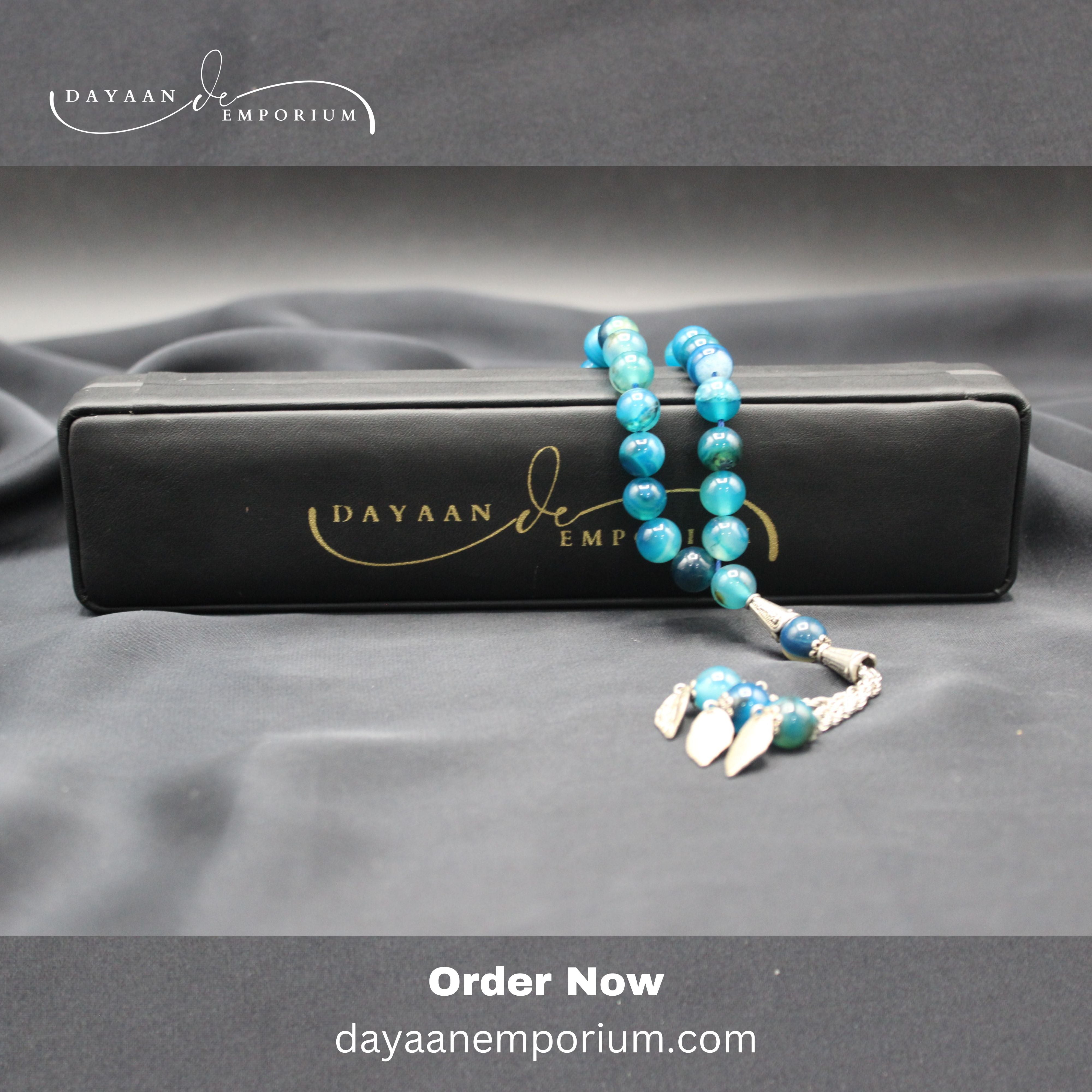 Blue Aqeeq Stone Tasbih 33 Beads