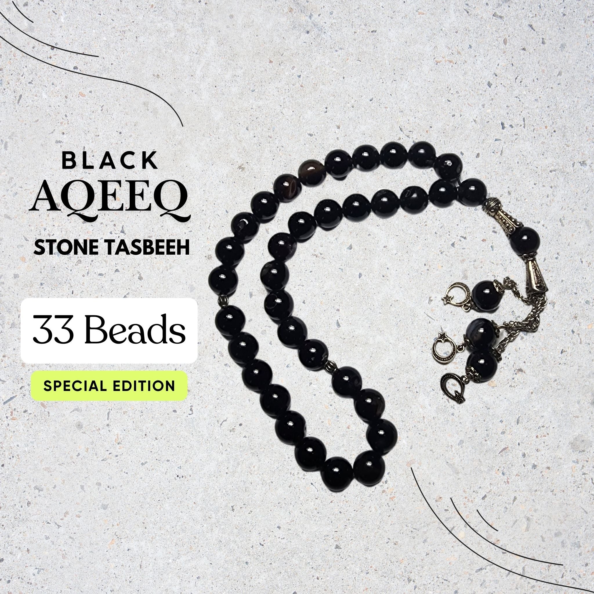 Black Aqeeq Stone Tasbih 33 Beads