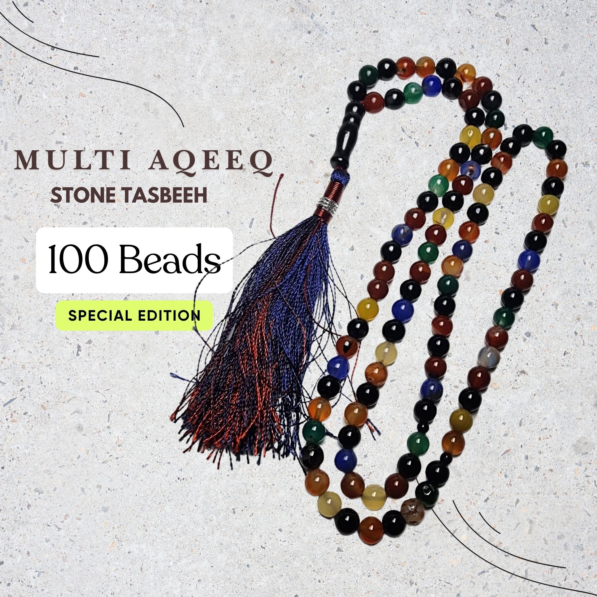 Multi Aqeeq Stone Tasbih 100 Beads