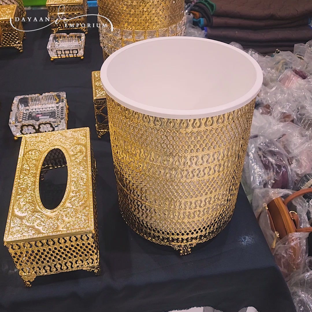 Gold Fancy Plated Dustbin and Tissue Box Set CH 13