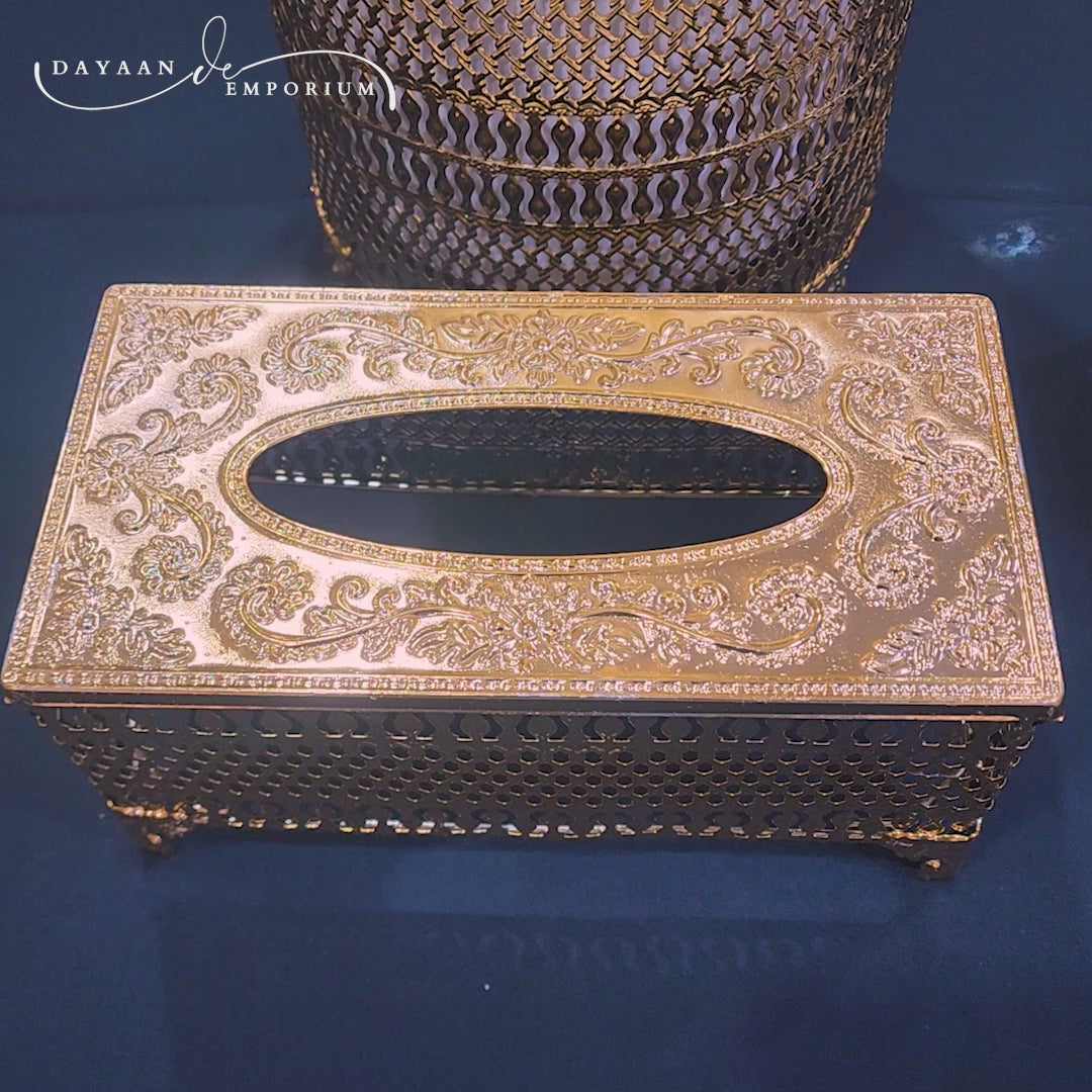 Gold Fancy Plated Dustbin and Tissue Box Set CH 18